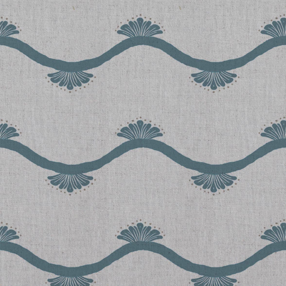 Blue Abstract Linen Curtain Fabric - Nelani Blue Stone - Natural base fabric.