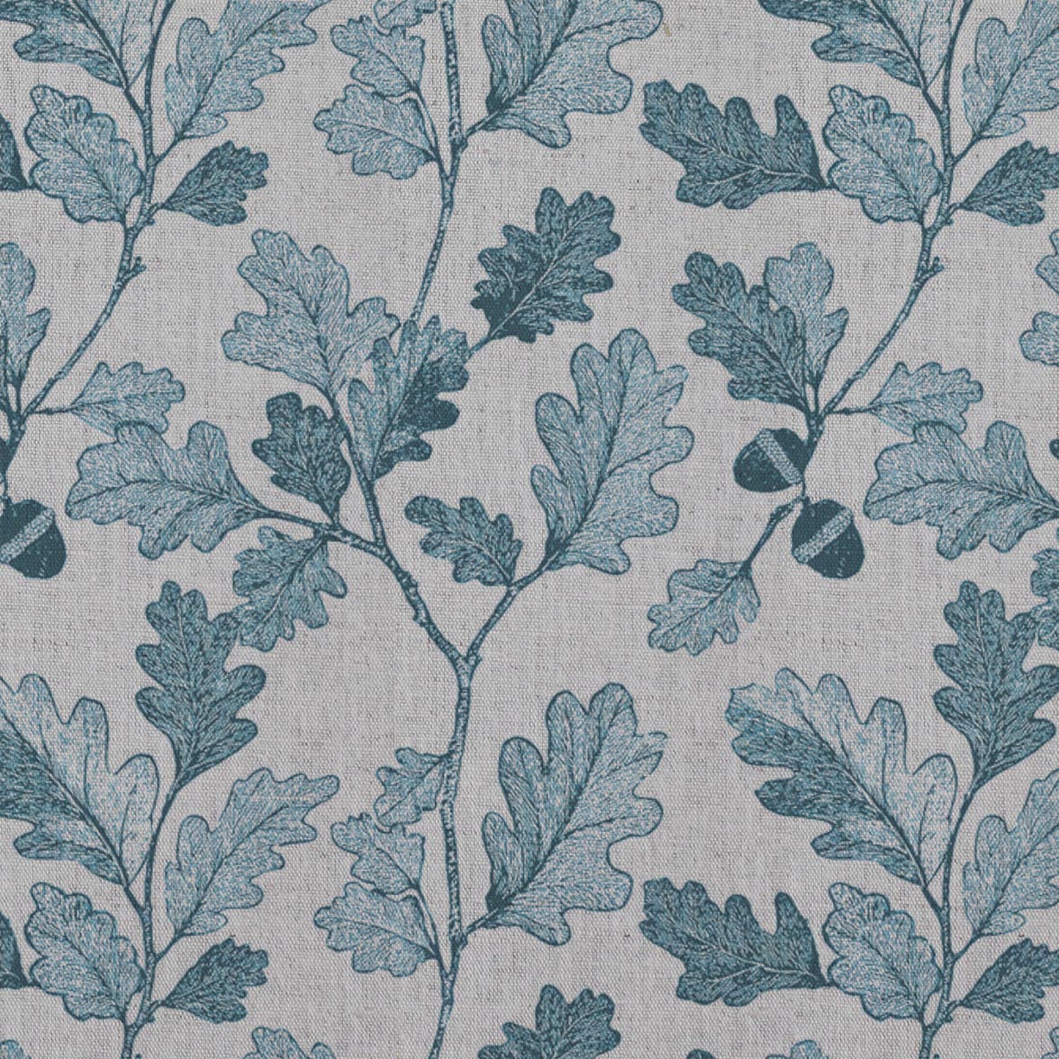 Blue Botanical Linen Curtain Fabric - Olini Blue Stone - Natural base fabric.