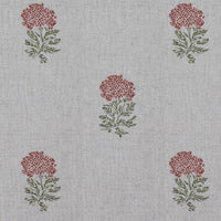 Red Floral Linen Curtain Fabric - Pearlie Crimson Red - Natural base fabric.