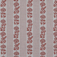 Red Floral Stripe Linen Curtain Fabric - Skye Crimson Red - Natural base fabric.