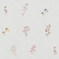 Multi-Coloured Floral Linen Curtain Fabric - Bridget-WHT - White base fabric.