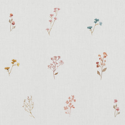 Multi-Coloured Floral Linen Curtain Fabric - Bridget-WHT - White base fabric.