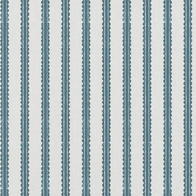Blue Patterned Linen Curtain Fabric - Fionna Paris Blue-WHT - White base fabric.
