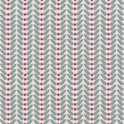 Hilda Cherry - White curtain fabric printed with Red and Grey