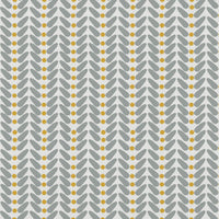 Hilda Mustard - White Linen fabric printed with Mustard Yellow and Grey