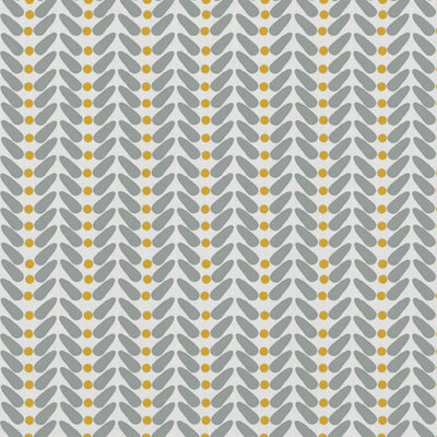 Hilda Mustard - White Linen fabric printed with Mustard Yellow and Grey