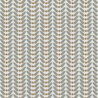 Hilda Ochra - White Linen fabric printed with Taupe and Yellow Orange