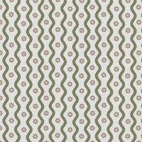 Green Abstract Linen Curtain Fabric - Kirabe Moss-WHT - White base fabric.