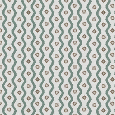 Light Green Abstract Linen Curtain Fabric - Kirabe Sage-WHT - White base fabric.