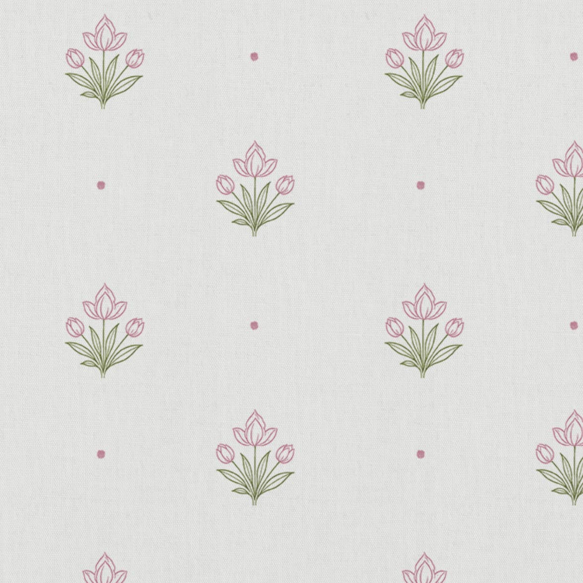 Pink Floral Linen Curtain Fabric - Maryam Pink-WHT - White base fabric.