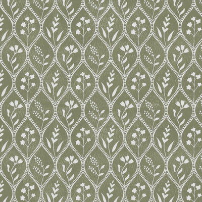 Miny Moss WHT - curtain fabric with Green floral print