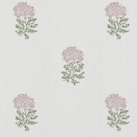 Pink Floral Linen Curtain Fabric - Pearlie Peony-WHT - White base fabric.