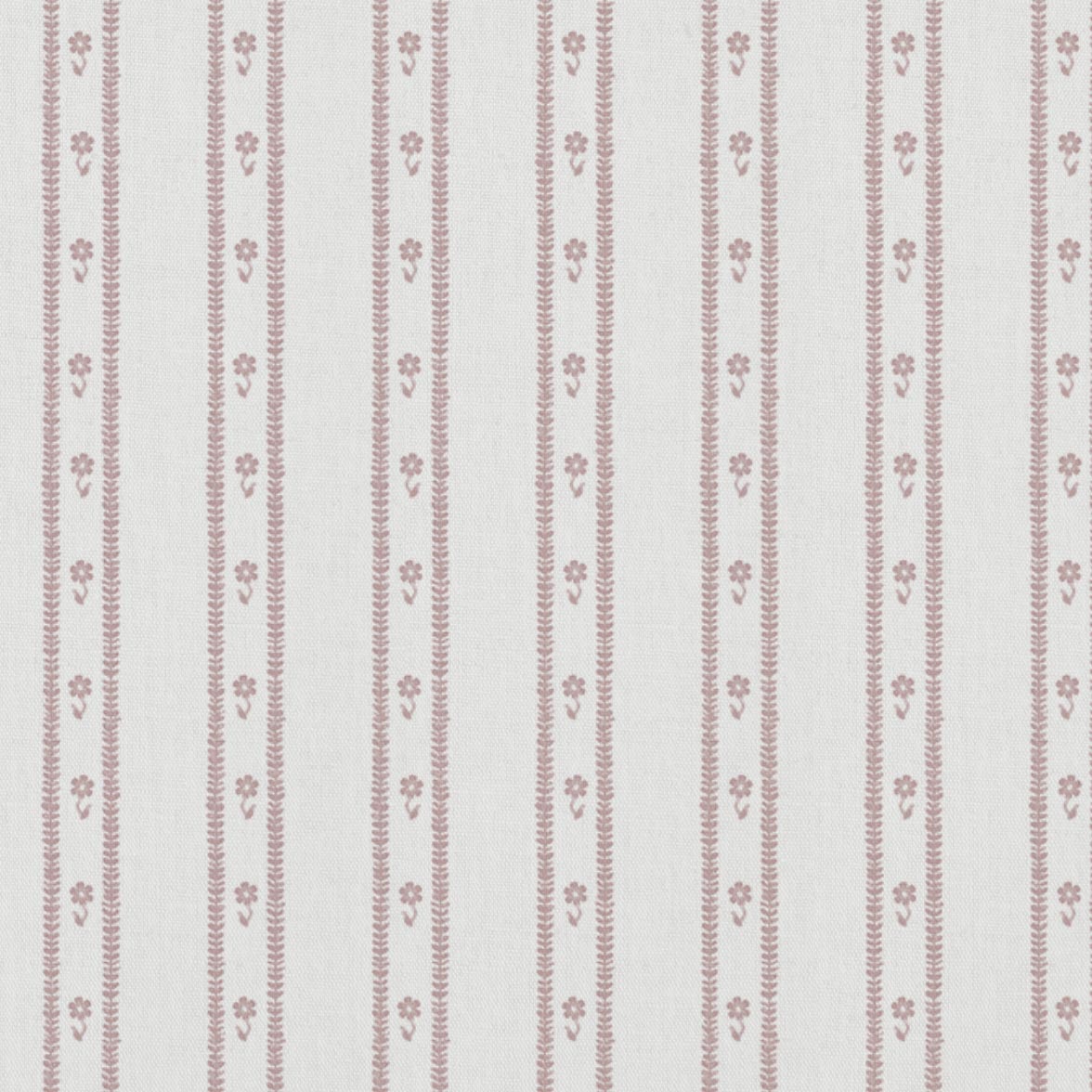 Pink Floral Stripe Linen Curtain Fabric - Silvian Peony-WHT - White base fabric.