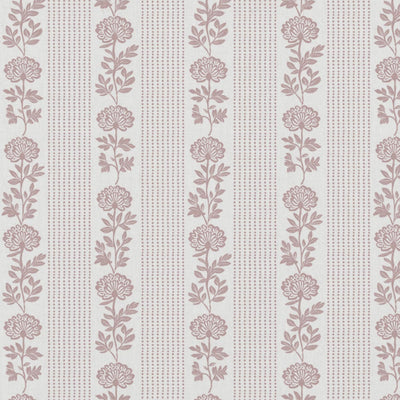 Pink Floral Stripe Linen Curtain Fabric - Skye Peony-WHT - White base fabric.