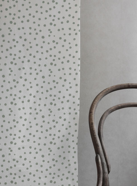 Dottie Meadow-WHT - Dotted fabric with Green spots, 100% Linen
