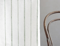 Inga Meadow - White fabric with Green decorative stripes, 100% Linen
