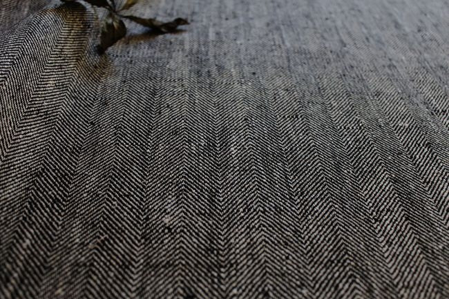 Meja Noir - 100% Linen Herringbone fabric, Black and Natural linen