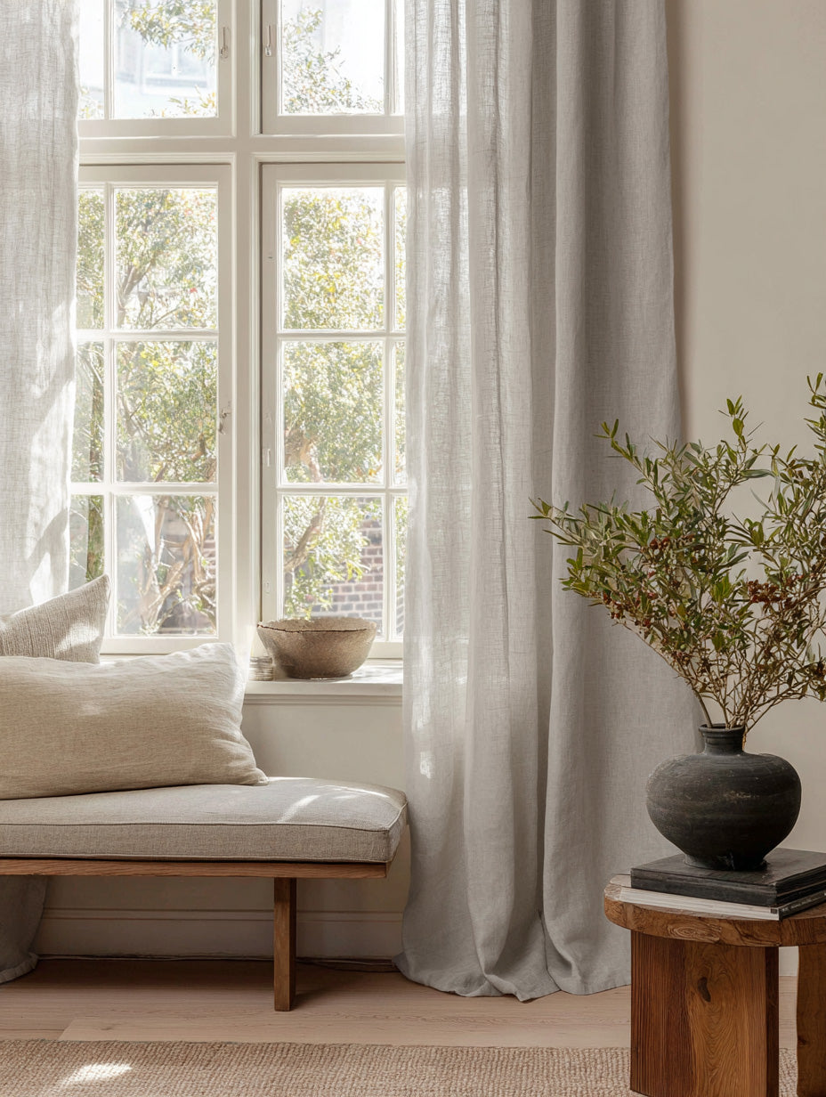 Light Pebble Sheer Voile Curtains in 100% Sheer Linen.