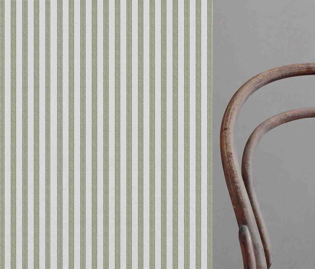 Evianne Moss-WHT - White curtain fabric with Green Striped print