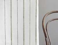 Inga Moss - White fabric with Green decorative stripes, 100% Linen