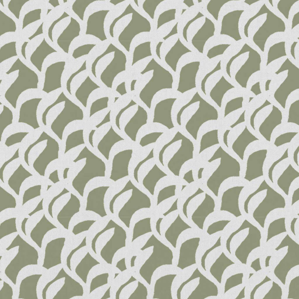 Edlyn Moss-WHT - White curtain fabric with Green abstract botanical print