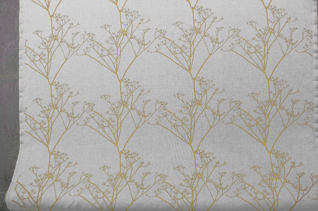 Chervil Mustard, Natural fabric with Mustard coloured print, repeat