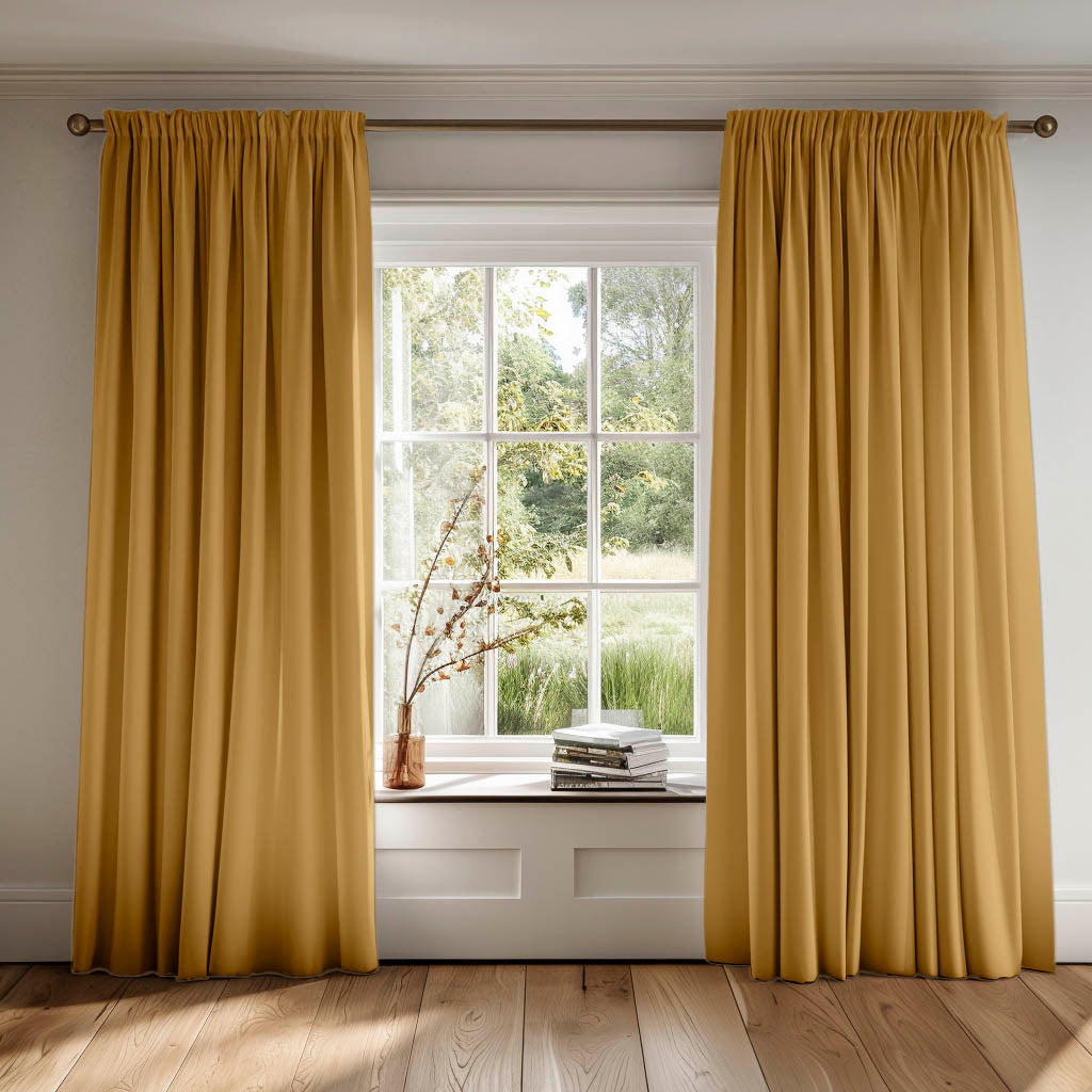 Mustard yellow cotton curtains, Amara Mustard fabric