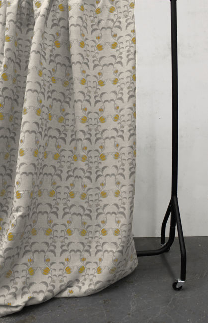 Dana Mustard - Natural fabric with mustard yellow and grey floral pattern