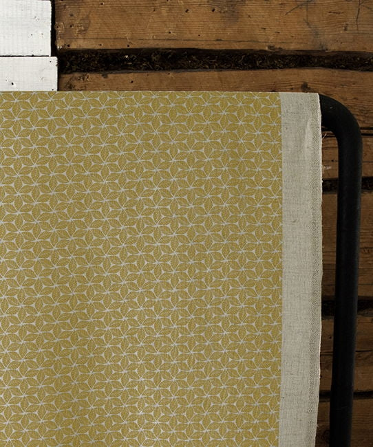 Saana Mustard - Curtain fabric, abstract Yellow geometric pattern