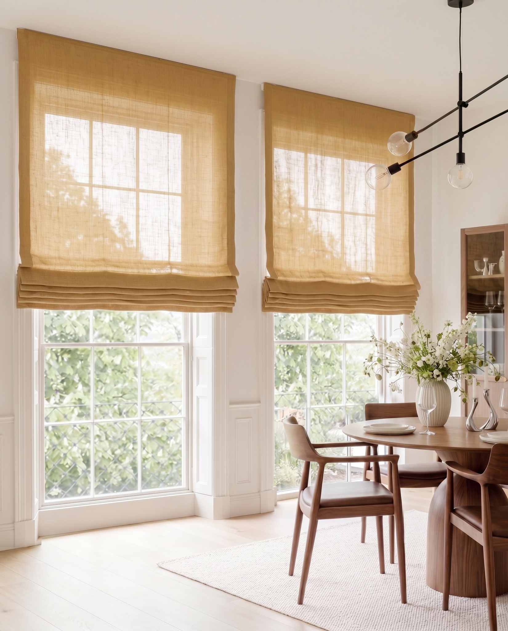 Mustard Yellow Linen Roman blinds. Made of 280 cm wide soft 100% Linen fabric Vilgot Noveau Dijion by Ada & Ina
