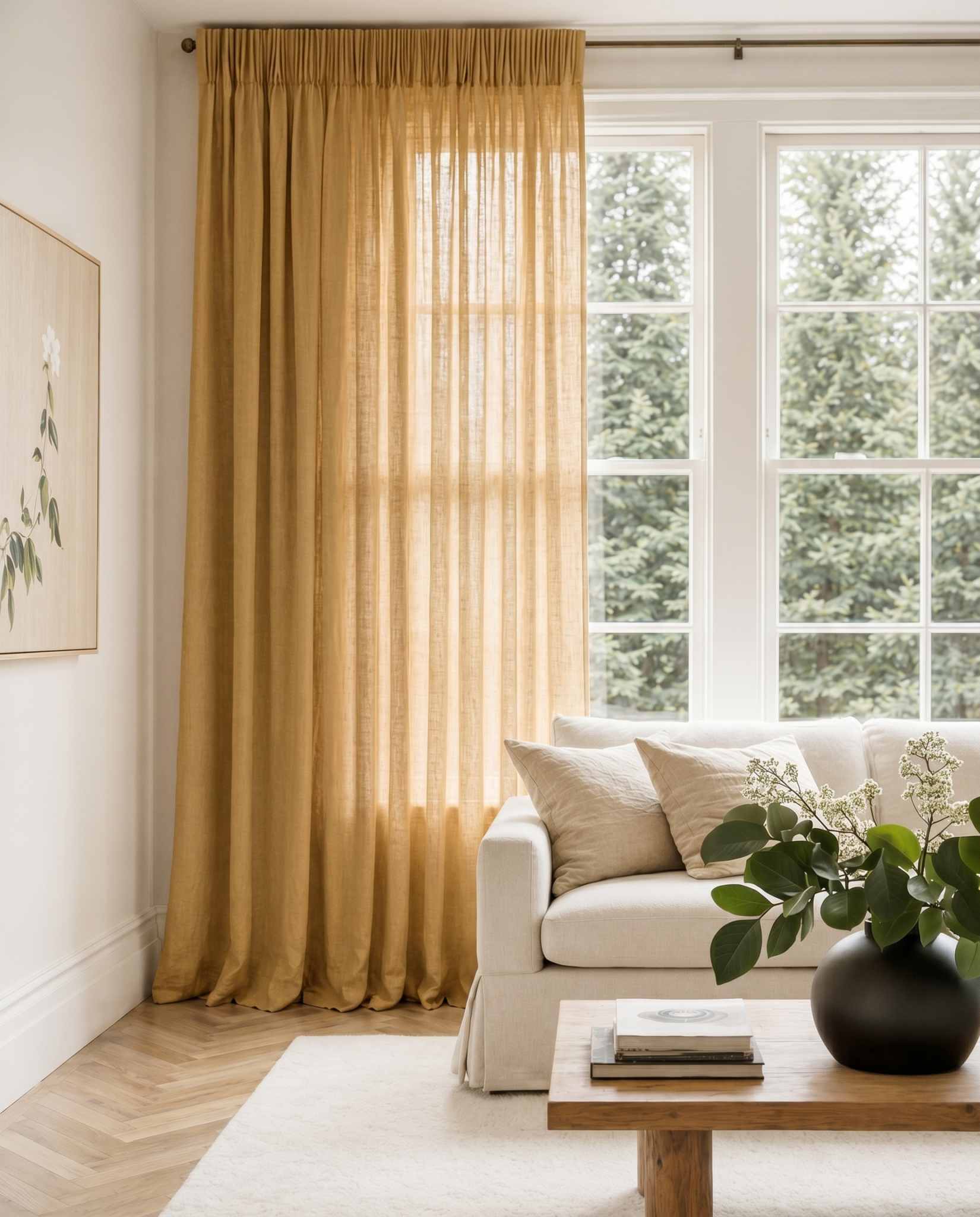 Mustard Yellow Pleated linen curtains