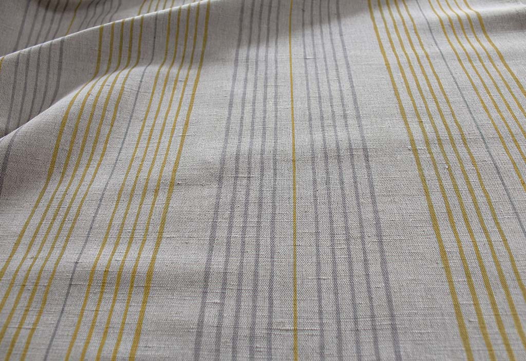 Else-Mustard- Linen Cotton mix curtain fabric, Yellow & Grey stripes