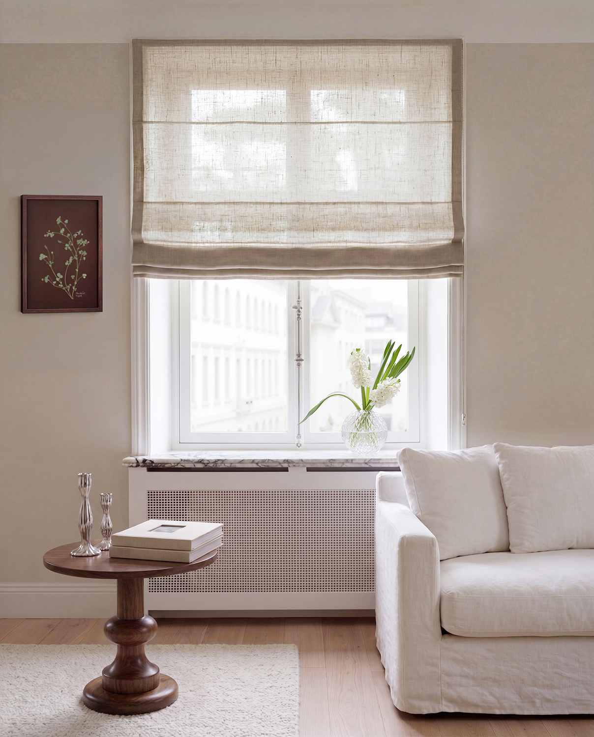 Natural Linen Roman blind. Made of 280 cm wide soft 100% Linen fabric Vilgot Natural by Ada & Ina