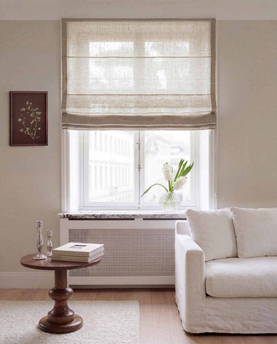 Natural Linen Roman blind. Made of 280 cm wide soft 100% Linen fabric Vilgot Natural by Ada & Ina