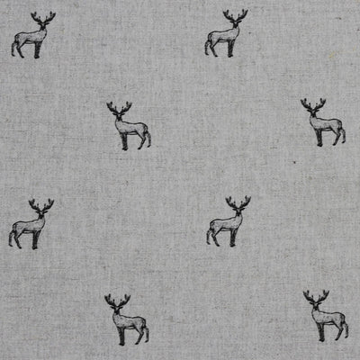 Deer Noir - Curtain fabric with black pattern of deers