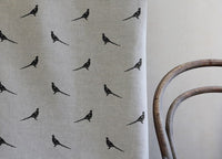 Pheasant Noir - Curtain fabric with black pattern of pheasants