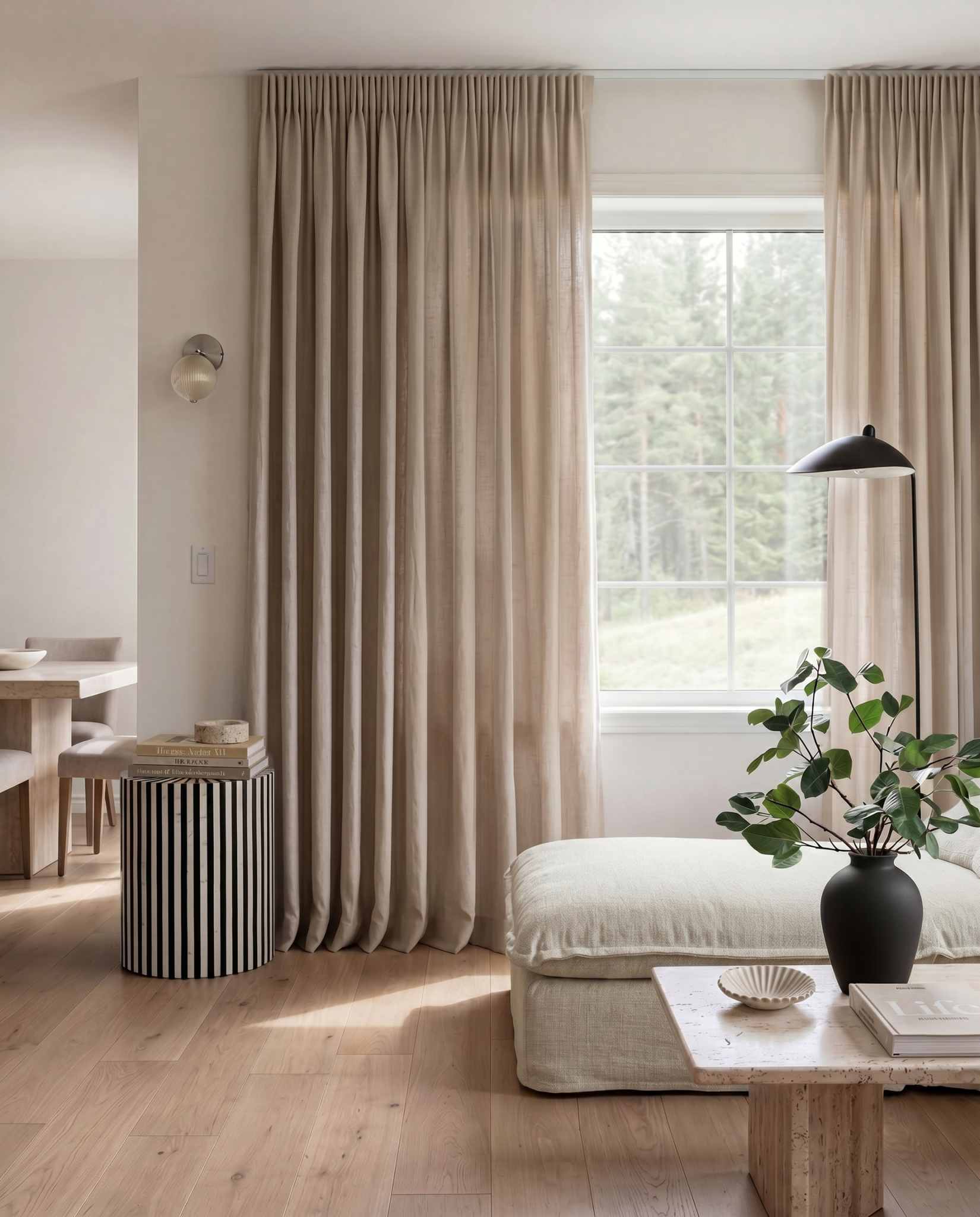 Oatmeal Pleated linen curtains. Made of soft Linen Cotton fabric Enni Oatmeal by Ada & Ina