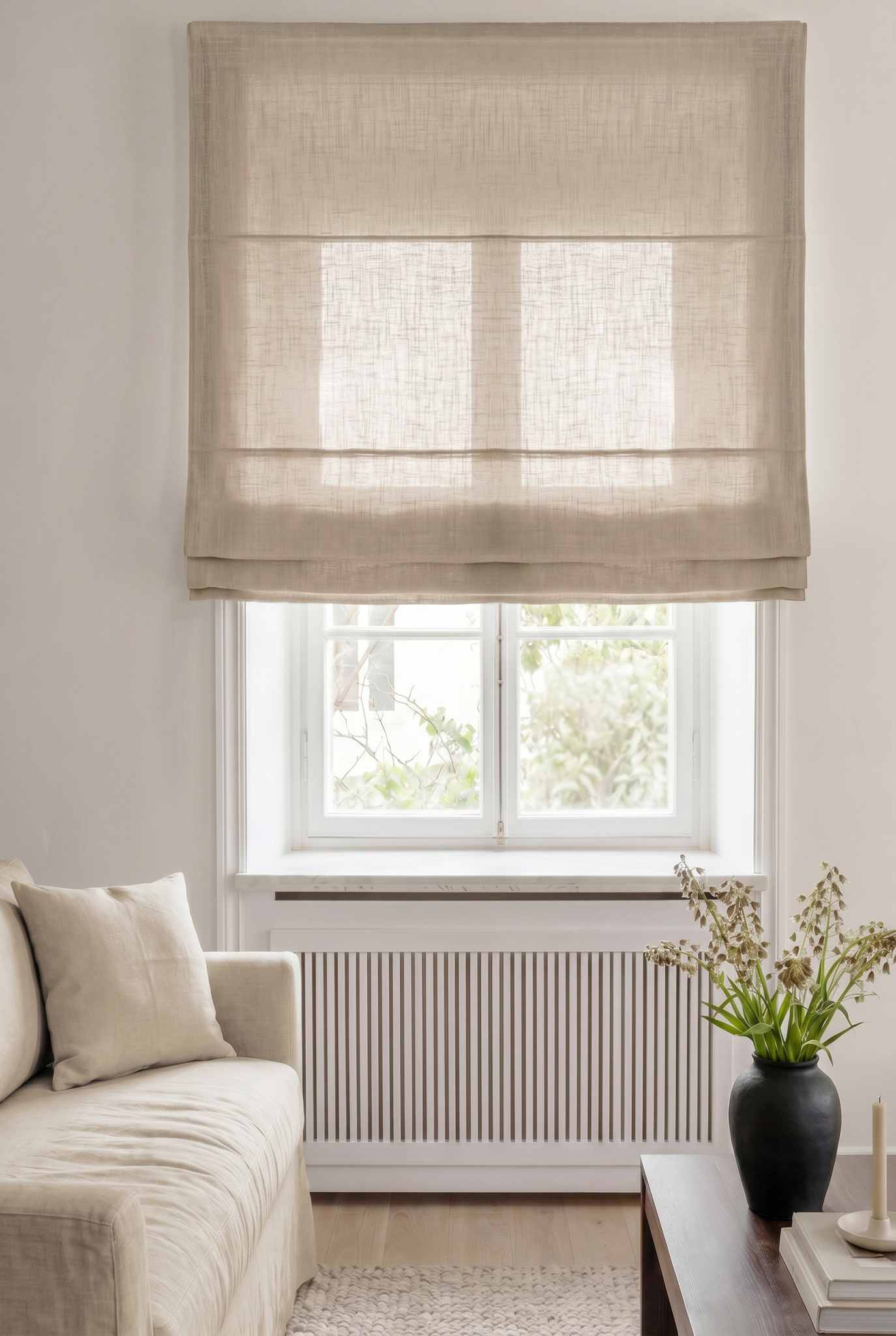 Oatmeal Linen Roman blind. Linara Oatmeal by Ada & Ina