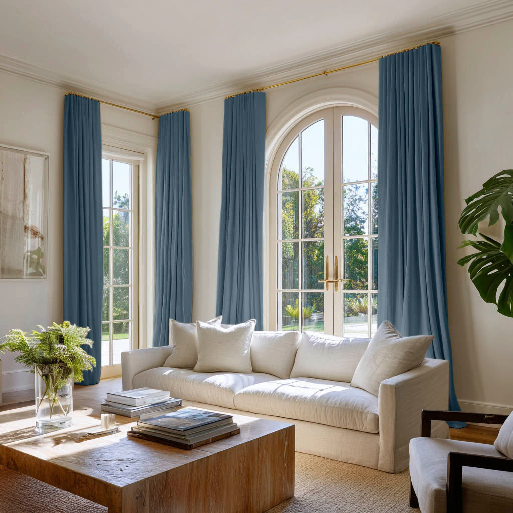 Amara Ocean blue curtains in a living room