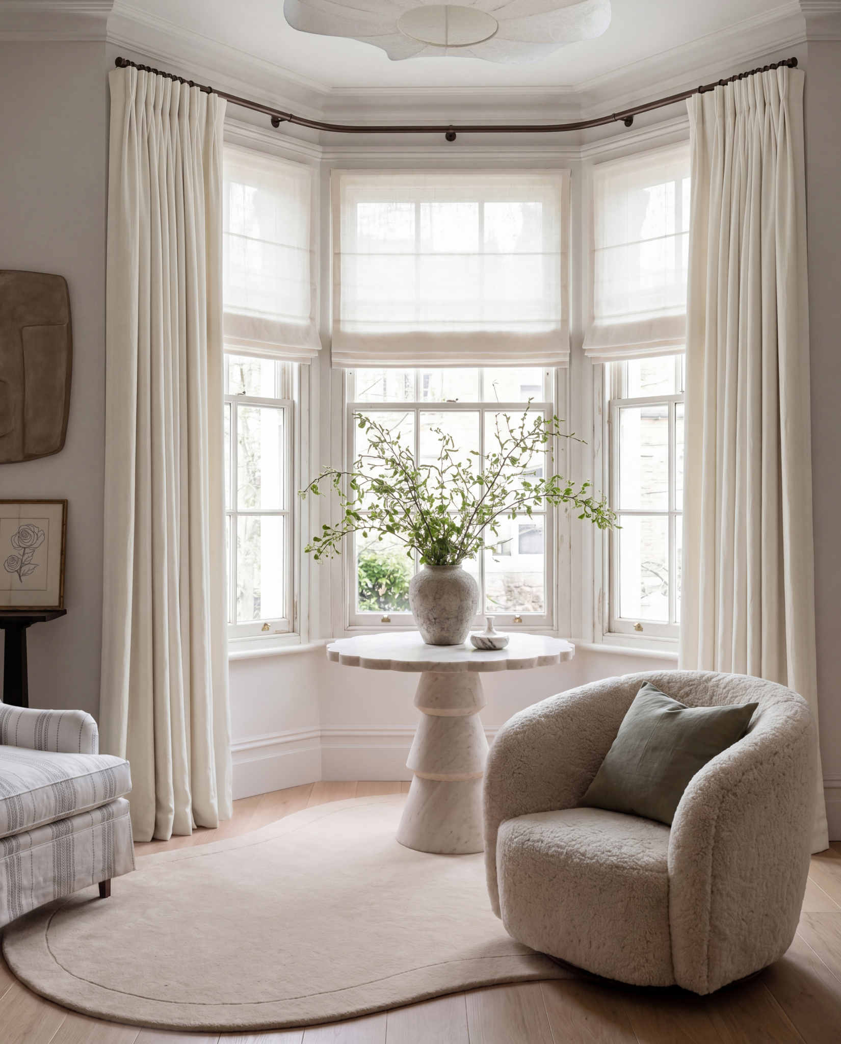 Off-white 100% Linen Bay window curtains. Bea Off White by Ada & Ina