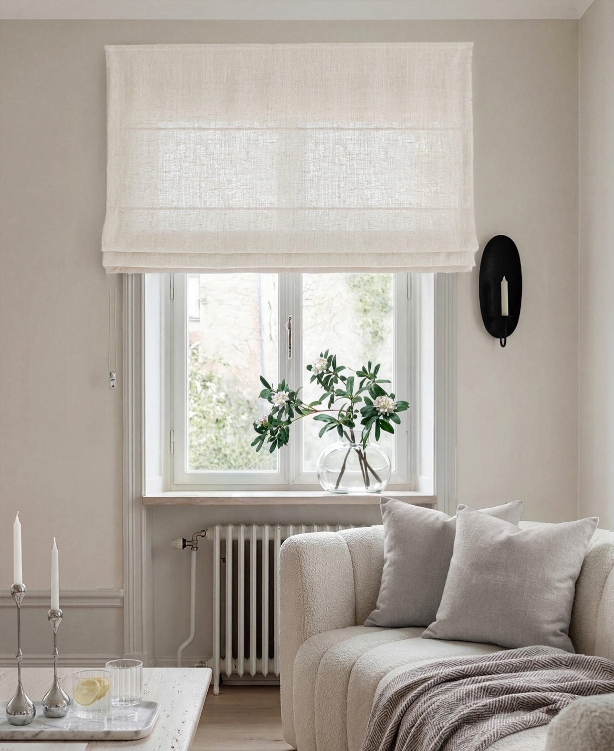 Off-white 100% Linen Roman blind. Bea Off White by Ada & Ina Fabrics