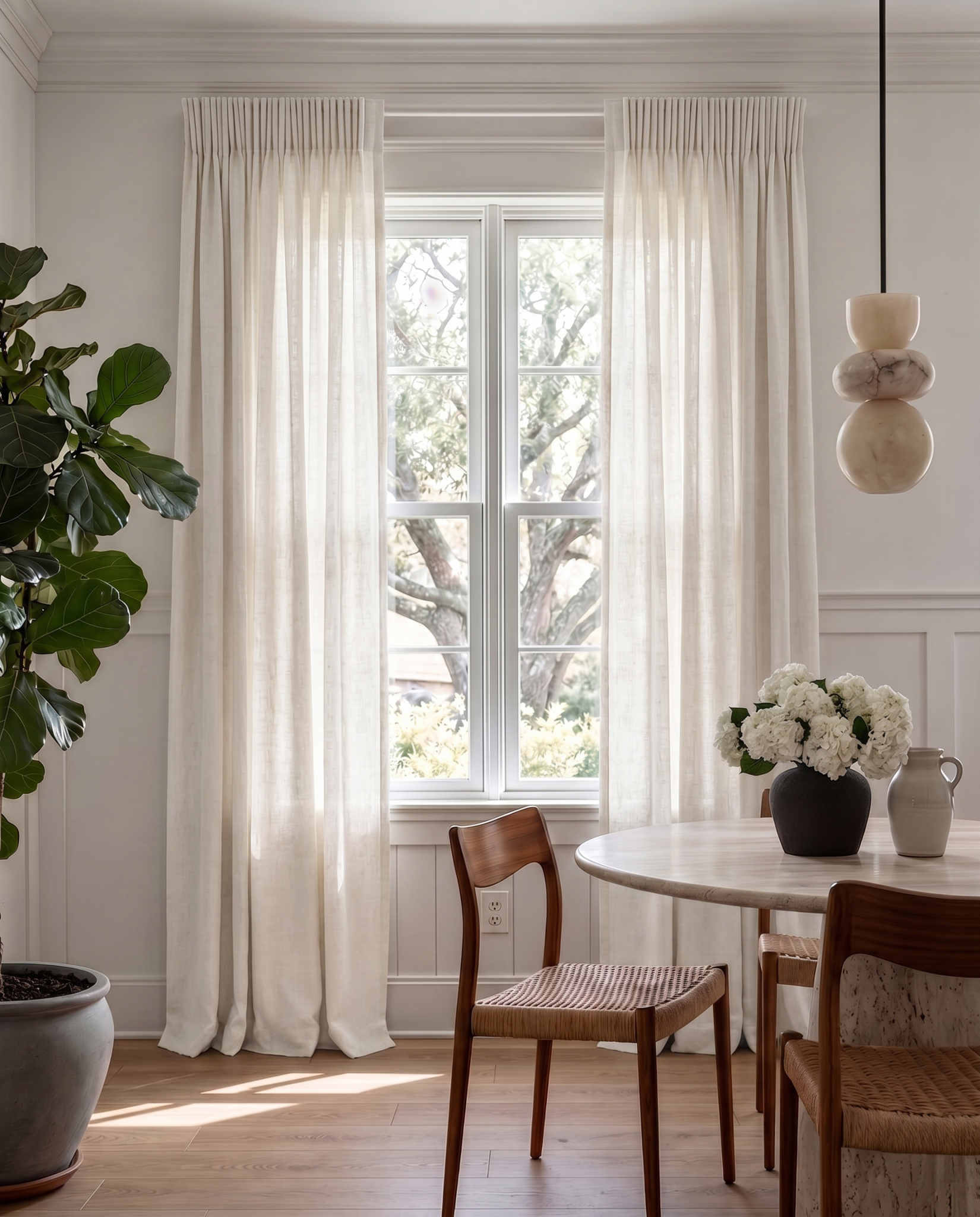 Off-white 100% Linen Unlined curtains - Pencil pleat heading. Bea Off White by Ada & Ina