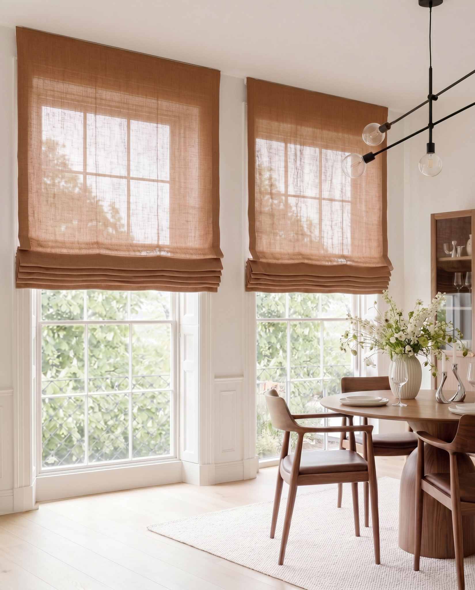 Dark Orange Linen Roman blinds. Made of 280 cm wide soft 100% Linen fabric Vilgot Burnt Orange by Ada & Ina