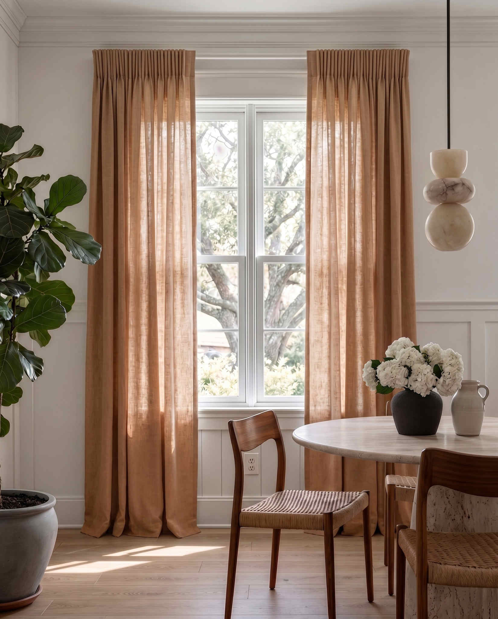 Orange 100% Linen Unlined curtains - Pencil pleat heading. Bea Tangerine by Ada & Ina