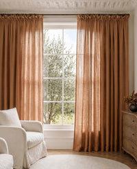 Dark Orange Wide Linen Curtains. Made of double width 280 cm wide soft pure linen fabric Vilgot Burnt Orange by Ada & Ina