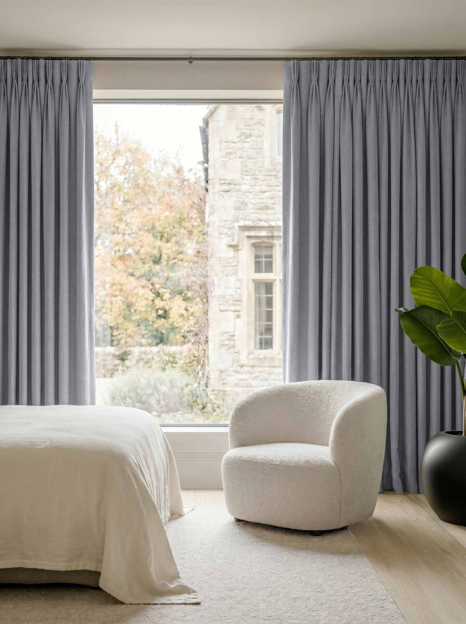 Pale Blue Bedroom Linen curtains Blackout lined - made of 100% pre-washed linen fabric Bianco Hazy Sky by Ada & Ina.