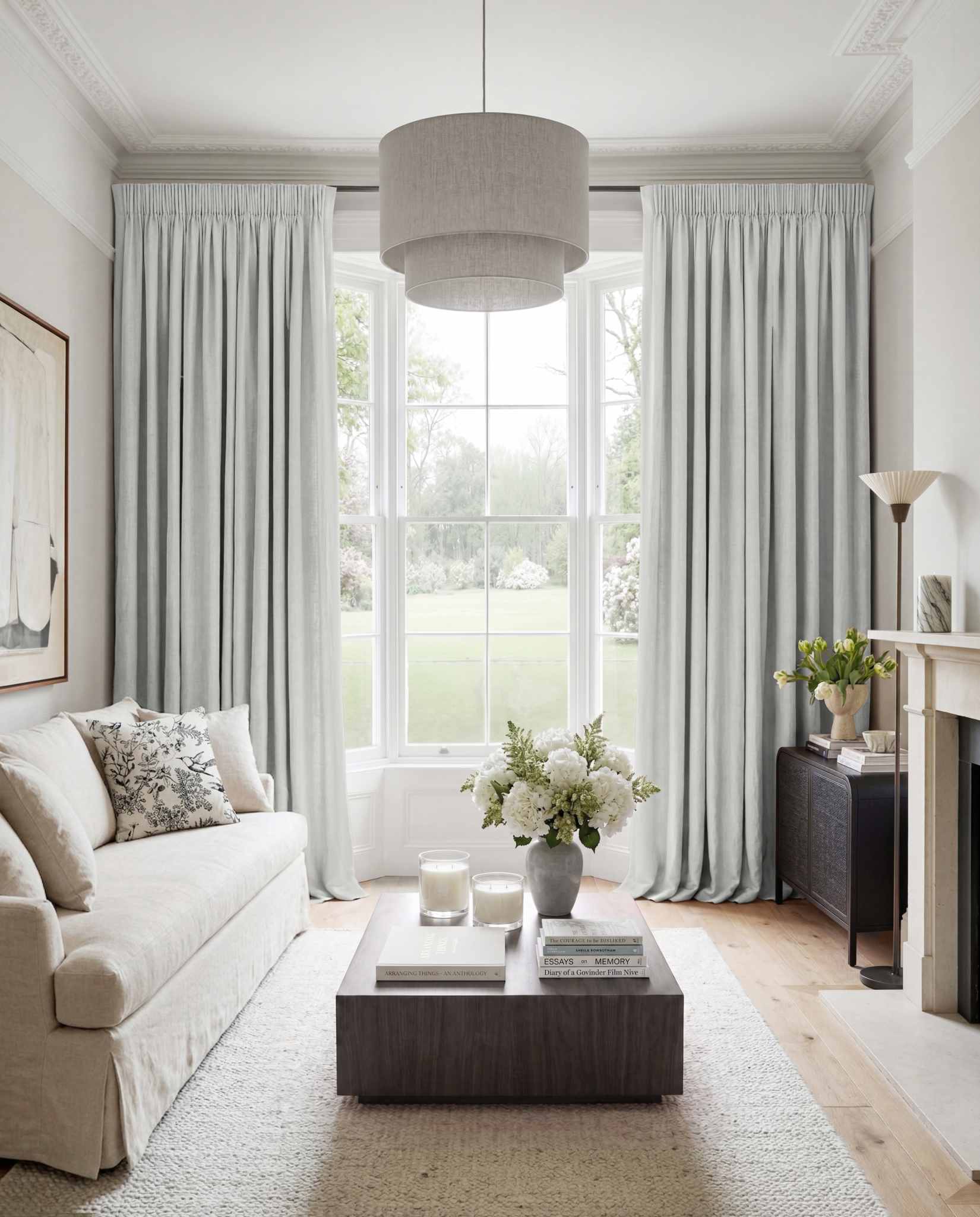 Pale Blue Made to measure linen curtains for Living room and Bedroom. Blackout lined. Greta Pearl.