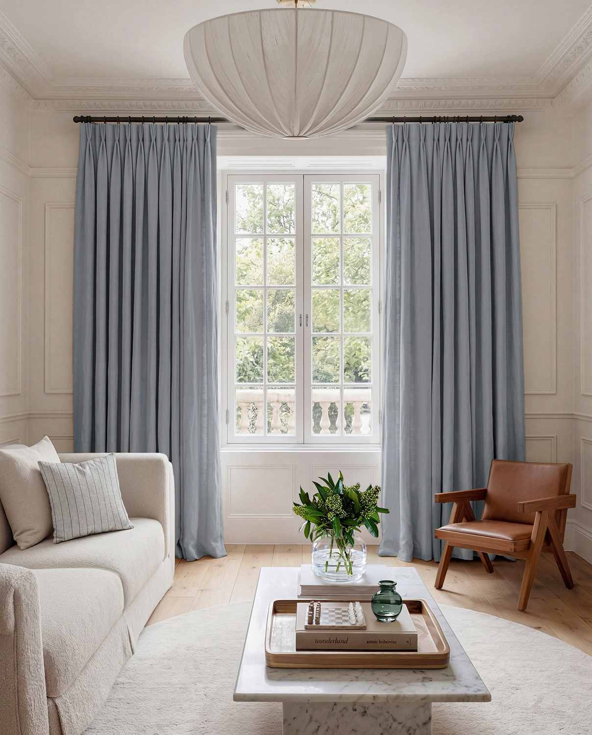 Pale Blue Linen Living room curtains - 100% pre-washed linen. Bianco Hazy Sky by Ada & Ina.
