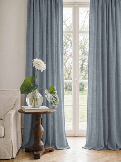 Pale Blue Linen Curtains - Cotton lined. Made of pre-washed 100% linen Bianco Hazy Sky by Ada & Ina.