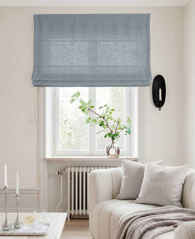 Pale Blue Linen Roman blind - Cotton lined. Made of pre-washed 100% linen Bianco Hazy Sky by Ada & Ina.